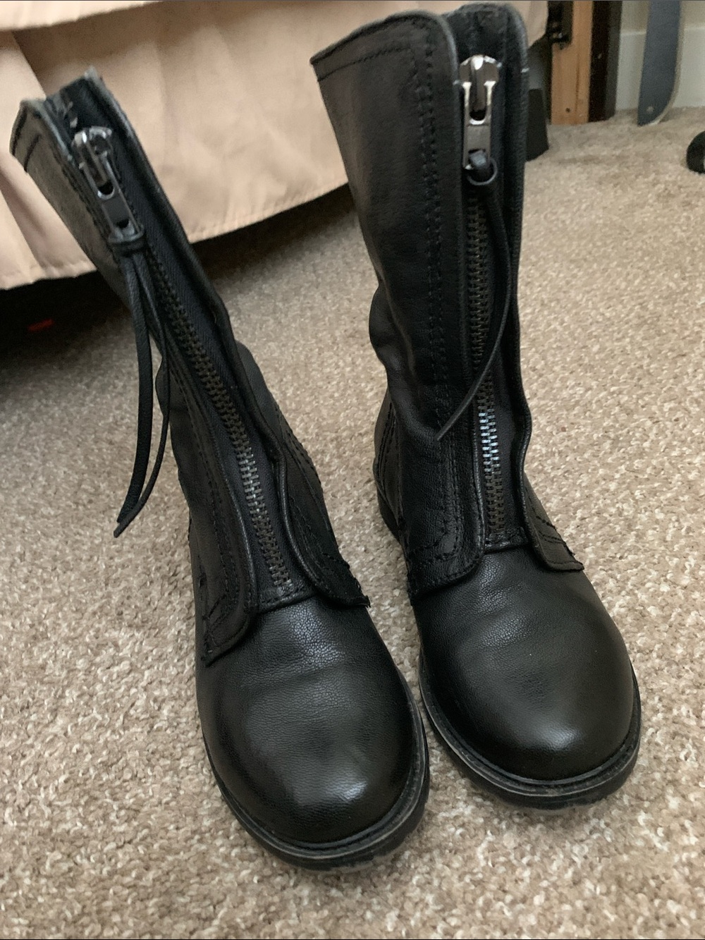 Kenneth Cole Reaction Black Front-Zip Heeled Boots